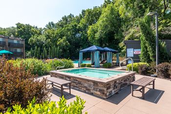 Sparkling swimming pool with 45' waterfall